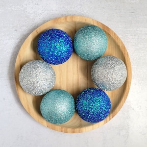 Handmade Blue & Silver Glitter Balls: Holiday Bowl Filler, Party Decor
