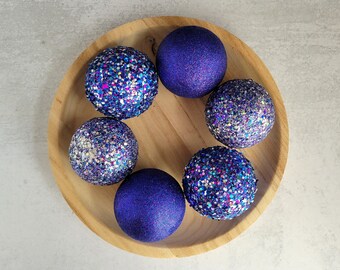 Handmade Purple Glitter Balls: Cosmic Galaxy Party Decor