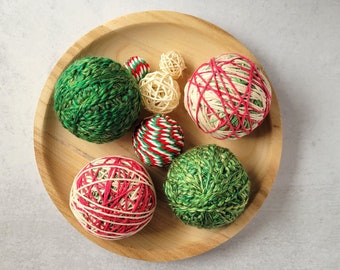 Handmade Christmas Decorative Balls: Red, Green, Cream Bowl Filler