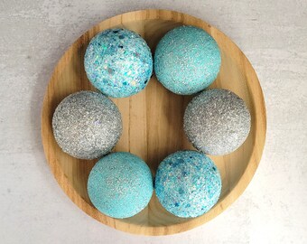 Handmade Glitter Balls: Silver & Blue Holiday Decor