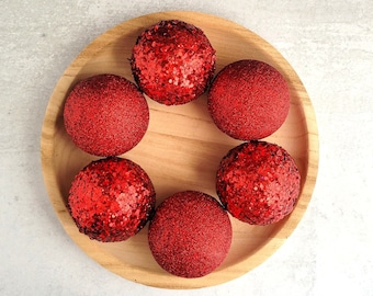 Handmade Red Glitter Balls: Christmas Bowl Filler, Party Decor