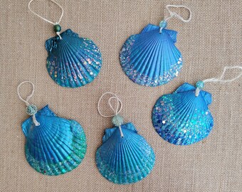 Handmade Glitter Seashell Ornament: Blue & Green Beach Decor