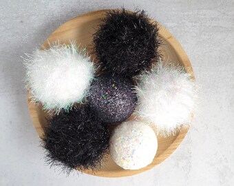 Handmade Black & White Glitter and Tinsel Balls