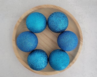 Handmade Blue Glitter Balls: Holiday Bowl Filler, Set of 6