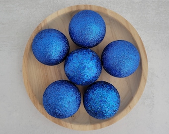 Handmade Blue Glitter Balls: Holiday Bowl Filler, Set of 6