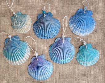 Handmade Glitter Seashell Ornament: Blue Beach Decor