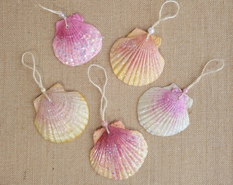 Handmade Glitter Seashell Ornament: Pink Beach Decor