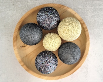 Black and Cream Decorative Balls – Deco Bowl Filler – Decorative Rope Balls – Home Décor – Vase Filler
