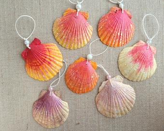 Handmade Glittered Seashell Ornament: Sunset Colors, Beachy Christmas Decor