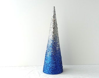 Ombre Blue & Silver Glitter Tree: Holiday Party Centerpiece