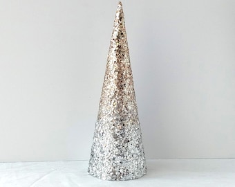 Ombre Glitter Baum Herzstück: Champagner Gold & Silber Urlaub Dekor