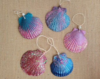 Glittered Seashell Ornaments – Handmade to Order - Pick Your Design – Single Seashell Ornament