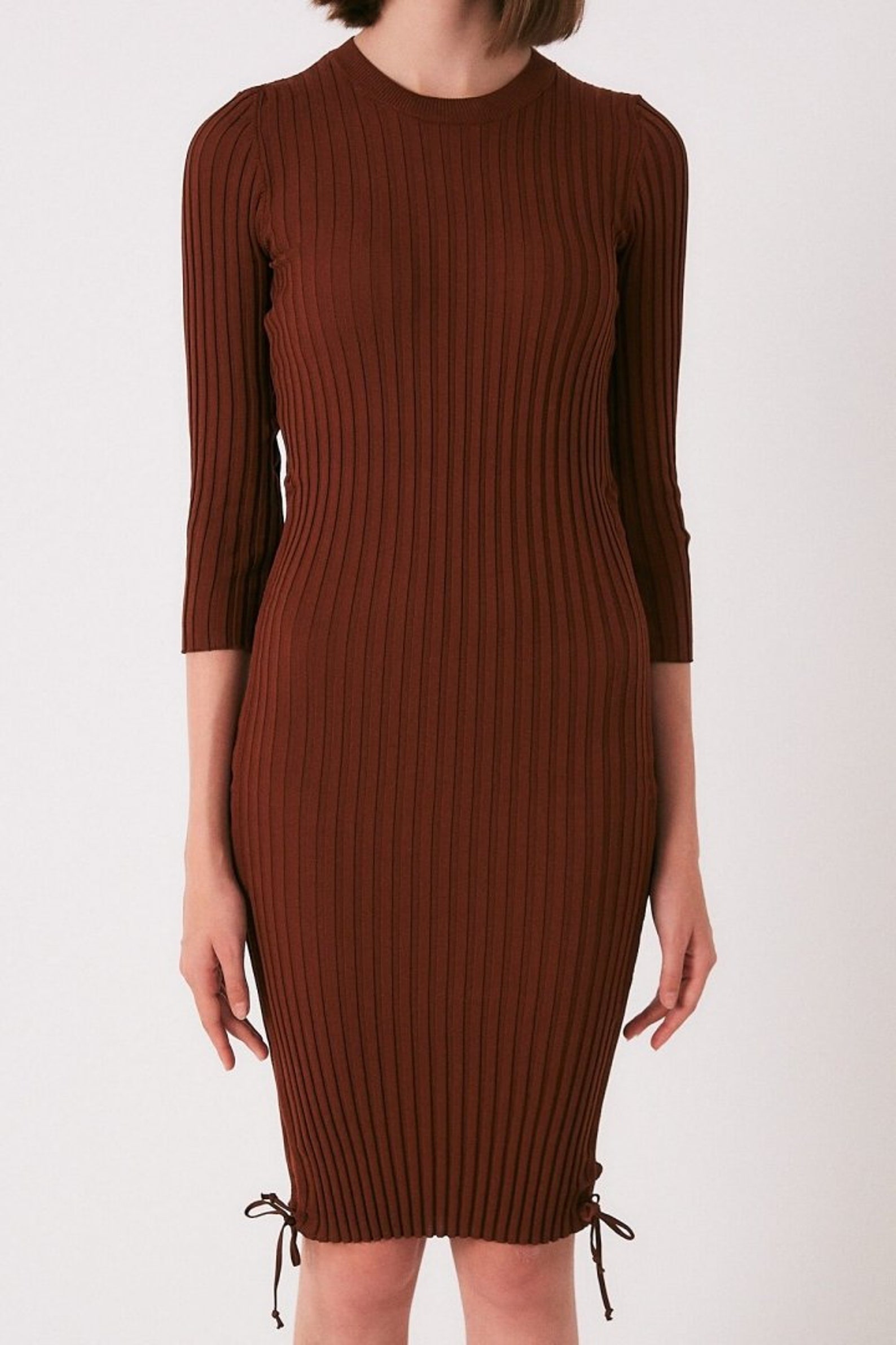 Knitted rib midi dress Jersey dress Neck rib knit dress Brown Etsy