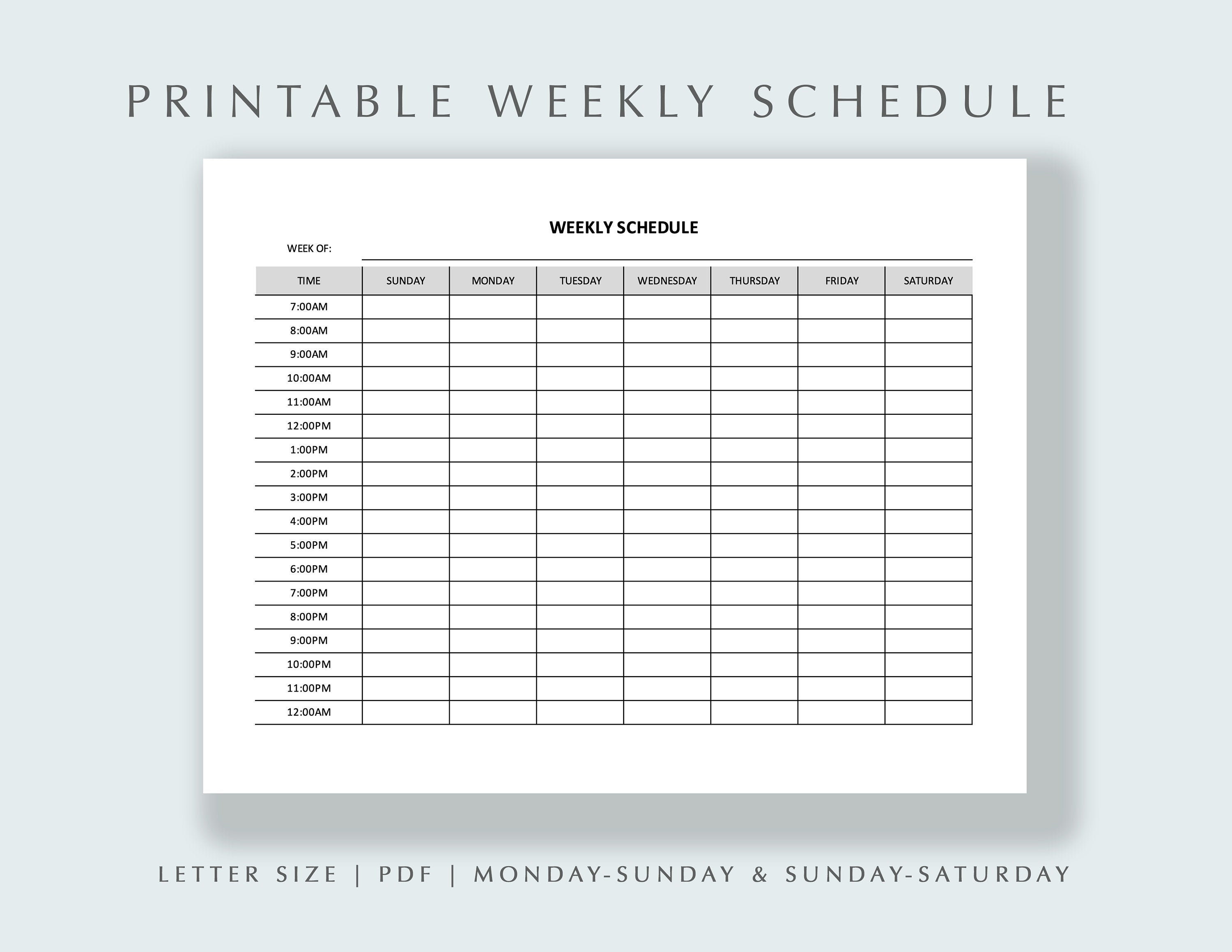 Weekly Schedule Hourly Schedule Printable School Schedule Calendar  Printable Weekly Calendar to Do Schedule Instant Download - Etsy