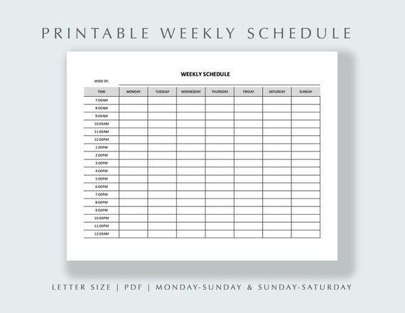 Weekly Schedule Hourly Schedule Printable School Schedule Calendar  Printable Weekly Calendar to Do Schedule Instant Download - Etsy