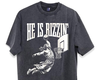 He Is Rizzin' Vintage Shirt, lustiges Jesus Shirt, Humor Ostershirt, christliches Ostershirt, Ostergeschenk, Jesus Basketball, Unisex Shirt