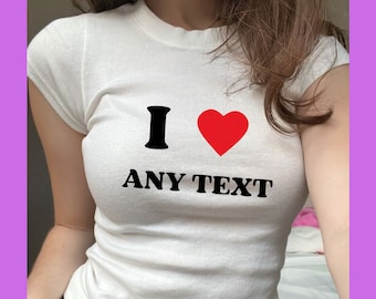 Camiseta personalizada con texto en inglés "I Heart Any Text", me encanta la camiseta personalizada para bebé, regalo para