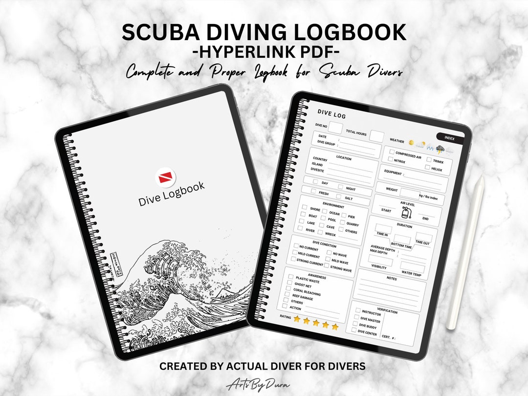 Scuba Diving Log Book Planner, Dive Log Book Hyperlink Pdf, Scuba