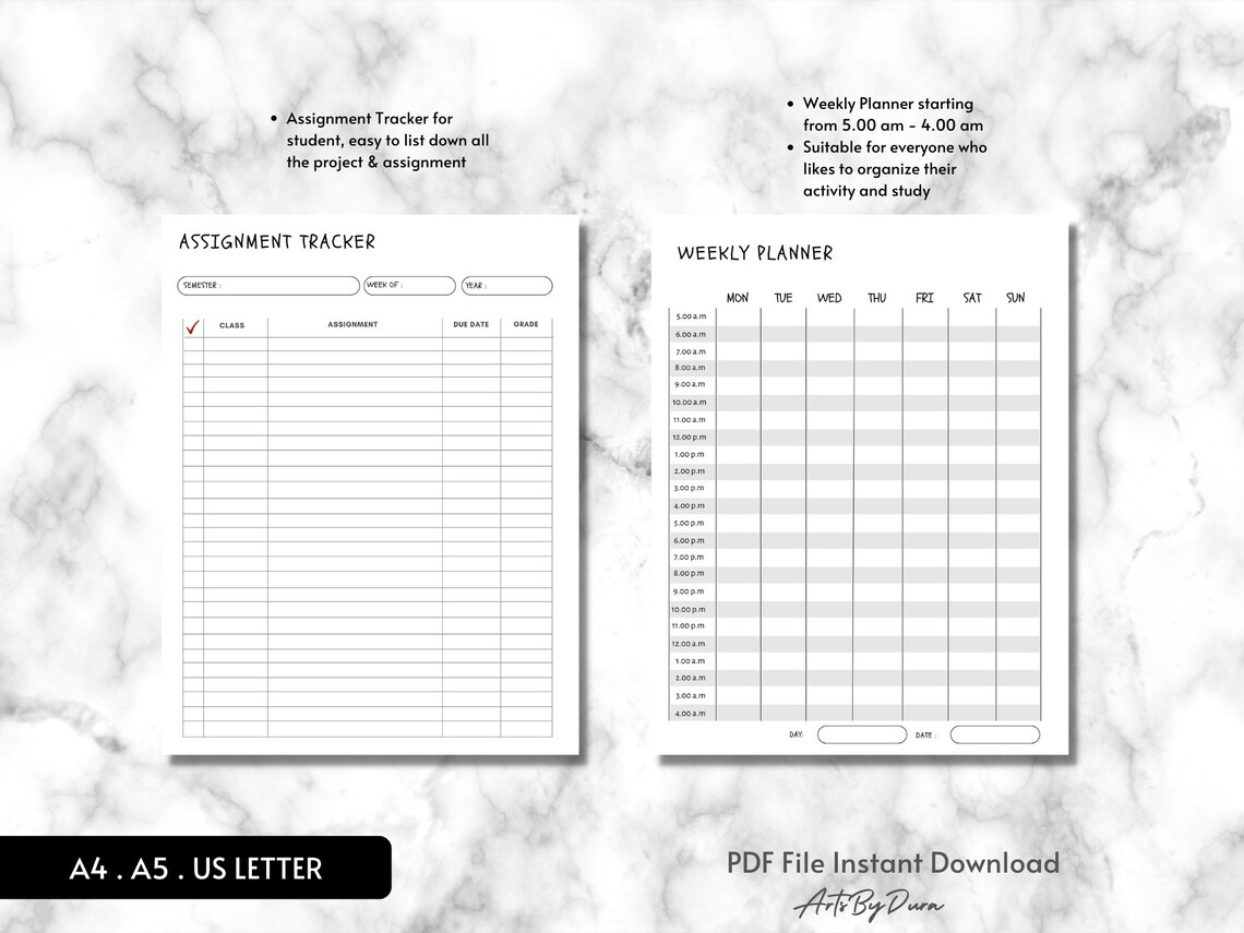 Student Planner Printable, Assignment Tracker, Class Schedule (PDF) - Etsy