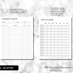 Student Planner Printable, Assignment Tracker, Class Schedule (PDF) - Etsy