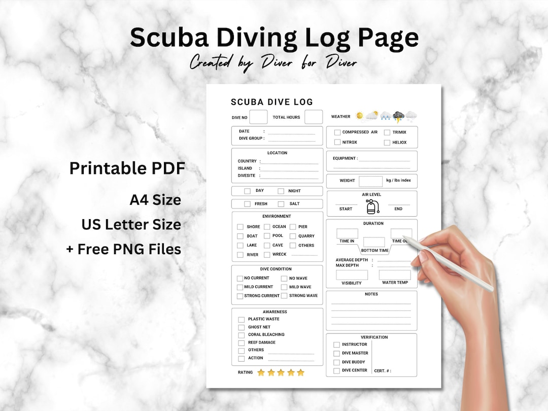 Scuba Dive Log Book Printable, Dive Log Pdf, Dive Log, Printable Etsy