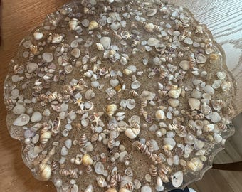 Cake Plate with sea shells, sand, faux pearls and starfish