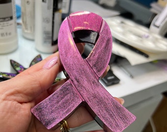 Breast Cancer Awareness Ribbon Paperweight in pink mica watercolor