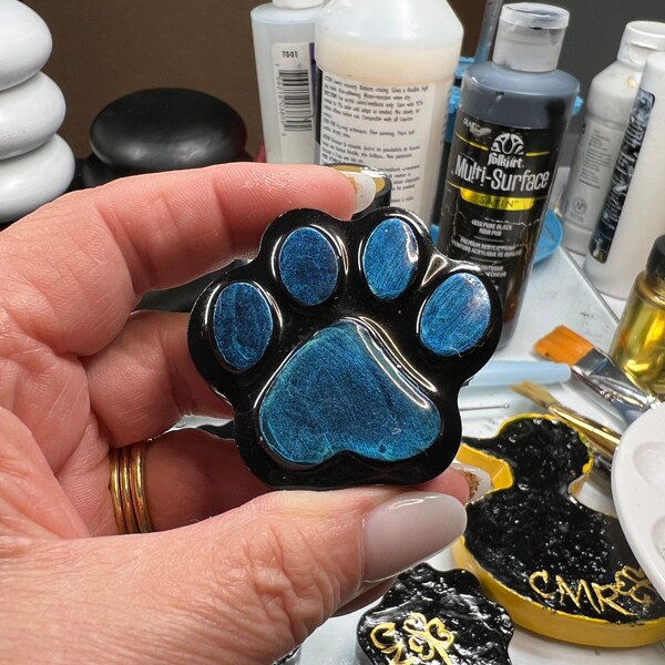 Paw Print Paperweight, medium blue, so glossy & shiny!