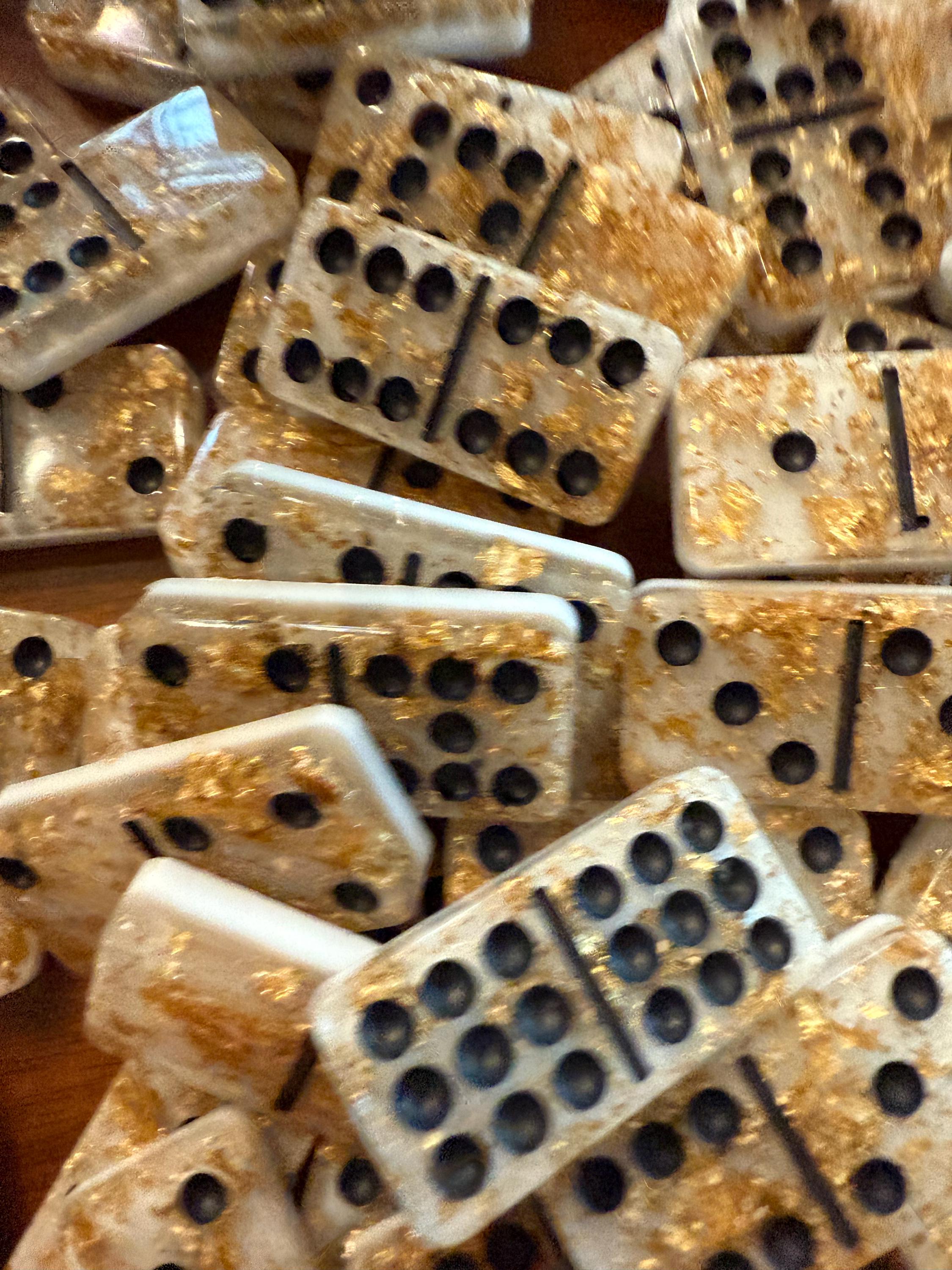 Gold Foil Double-9 Dominoes Set, Including Trains, Platform and
