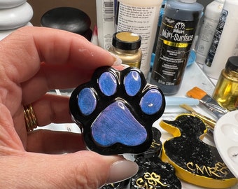 Paw Print Paperweight done in bright blue - so glossy & pretty!