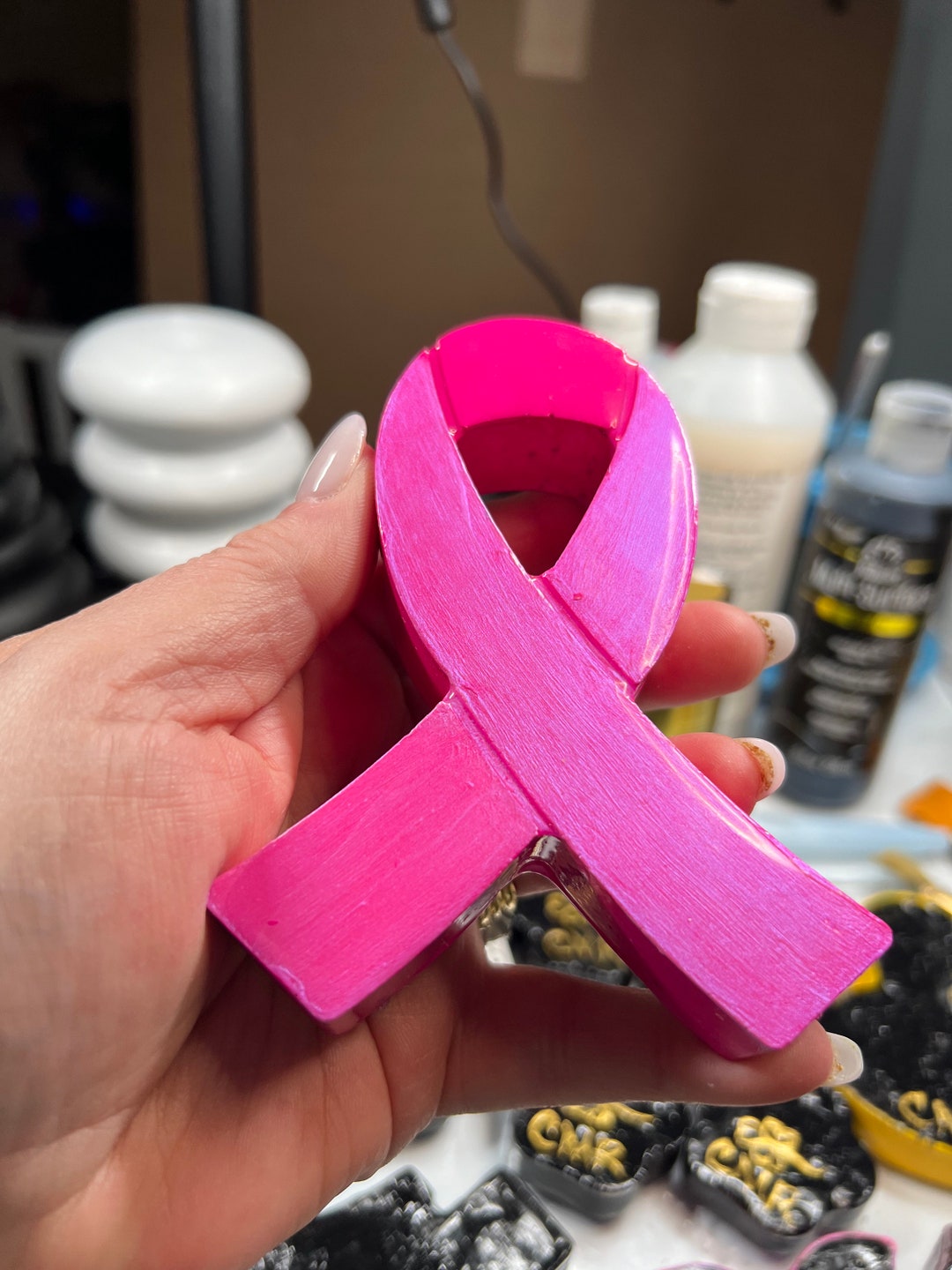 Breast Cancer Awareness Ribbon Vibrant in Pink Mica Watercolors - Etsy