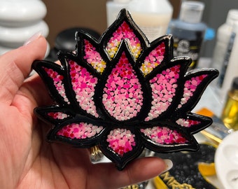 Lotus Paperweight, Black outlined with Pink Gradient and sparkles - So Pretty!