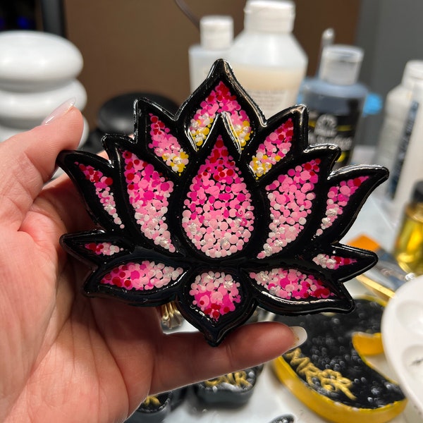 Lotus Paperweight, Black outlined with Pink Gradient and sparkles - So Pretty!