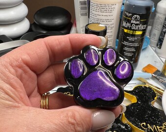 Paw Print, small paperweight, purple, so glossy!