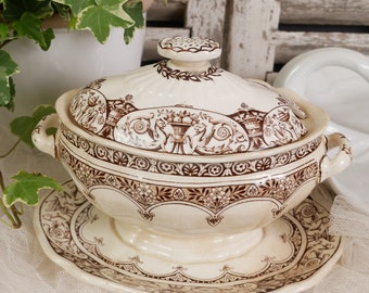 Antigua salsera Wedgwood Queen Charlotte Porcelana cerámica antigua Terre de fer