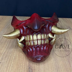 Samurai Demon Mask, Wearable Half Face Oni Ronin Mask, Halloween Cosplay, Airsoft, Motorcycle