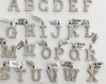 Colgante de oro amarillo de 10 kt con iniciales de la A a la Z y diamantes auténticos