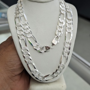 925 Sterling Silver Figaro Diamond Cut Chain 10 mm