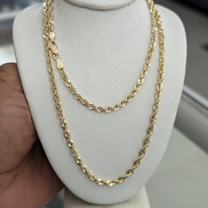 Cadena de cuerda de oro auténtico de 10 kt de 3,2 mm de grosor