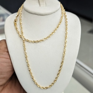10kt Real Gold Rope Chain 3mm thick for Men and Women sparkle Style