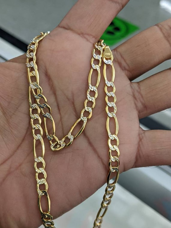 10kt Real Gold Figaro Diamond Cut Chain 