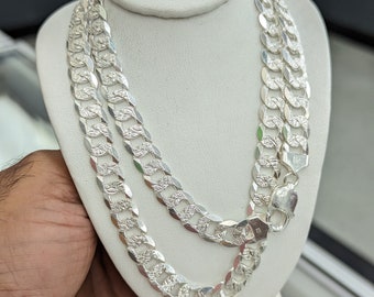 925 Sterling Silver Cuban Curb Diamond Cut Chain 9.7mm