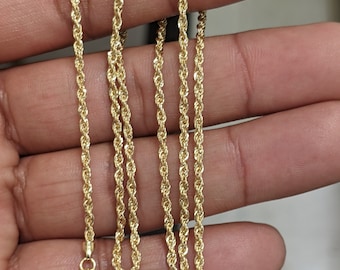 10kt Real Gold Rope Chain 1.8mm for Men and Women