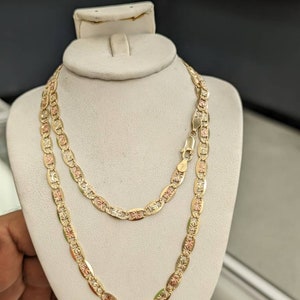 10kt Real Solid Gold Tricolor Valentino Chain 4.8mm width for Men and Women