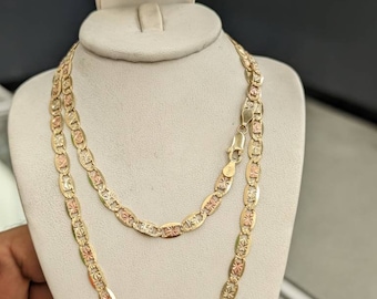 10kt Real Solid Gold Tricolor Valentino Chain 4.8mm width for Men and Women