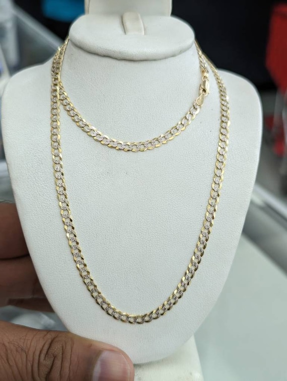 10kt Real Solid Gold Cuban Diamond Cut Chain 3.5 mm