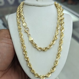 Cadena de cuerda maciza de oro auténtico de 10 kt de 5,9 mm para hombre y mujer