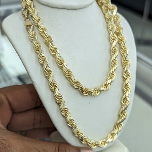 Cadena de cuerda de oro macizo auténtico de 10 kt de 6,7 mm