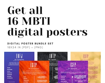 16 MBTI digital posters bundle set (18x24 inches) Myers-Briggs artwork personality quotes