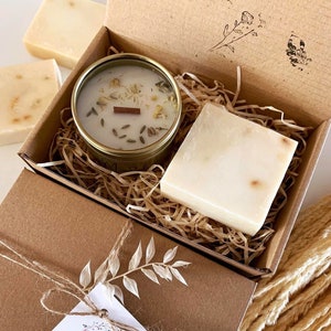Seife&Kerze Geschenkbox - Handgemachte Soyawachskerze - Handgemachte Olivenölseife